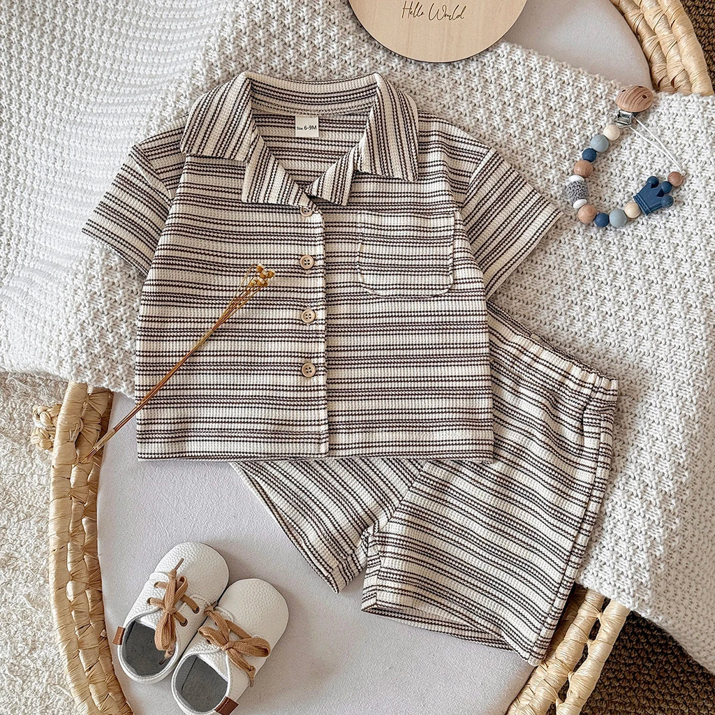 The Waffle Knit Set — Striped Top &amp; Shorts, 6M–3Y