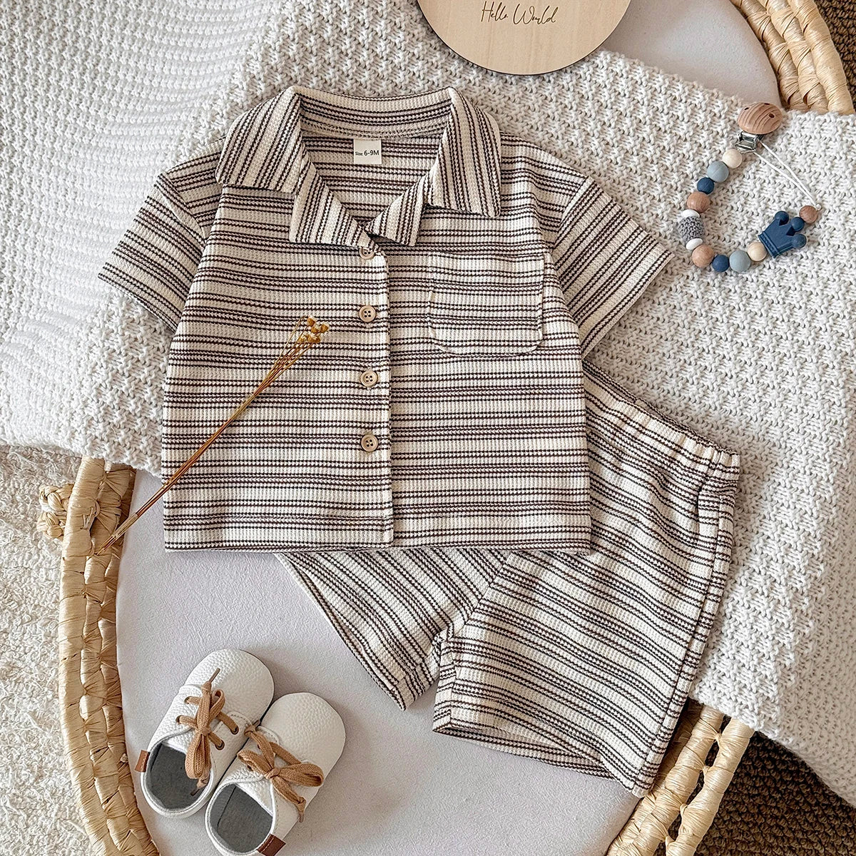 The Waffle Knit Set — Striped Top &amp; Shorts, 6M–3Y