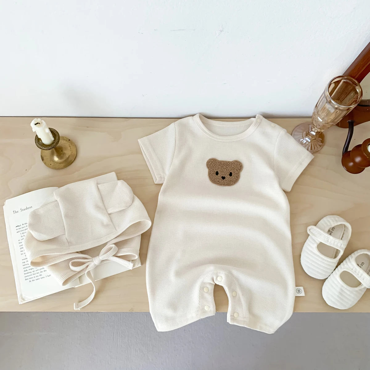The Waffle Bear Romper — Short Sleeve, 66–90