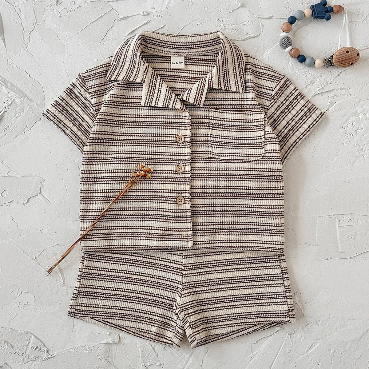 The Waffle Knit Set — Striped Top &amp; Shorts, 6M–3Y