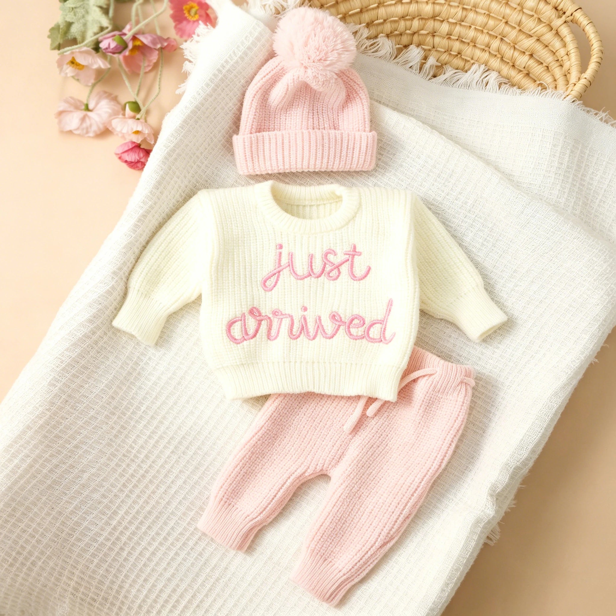 The “Just Arrived” Newborn Photo Set — 3-Piece Knit