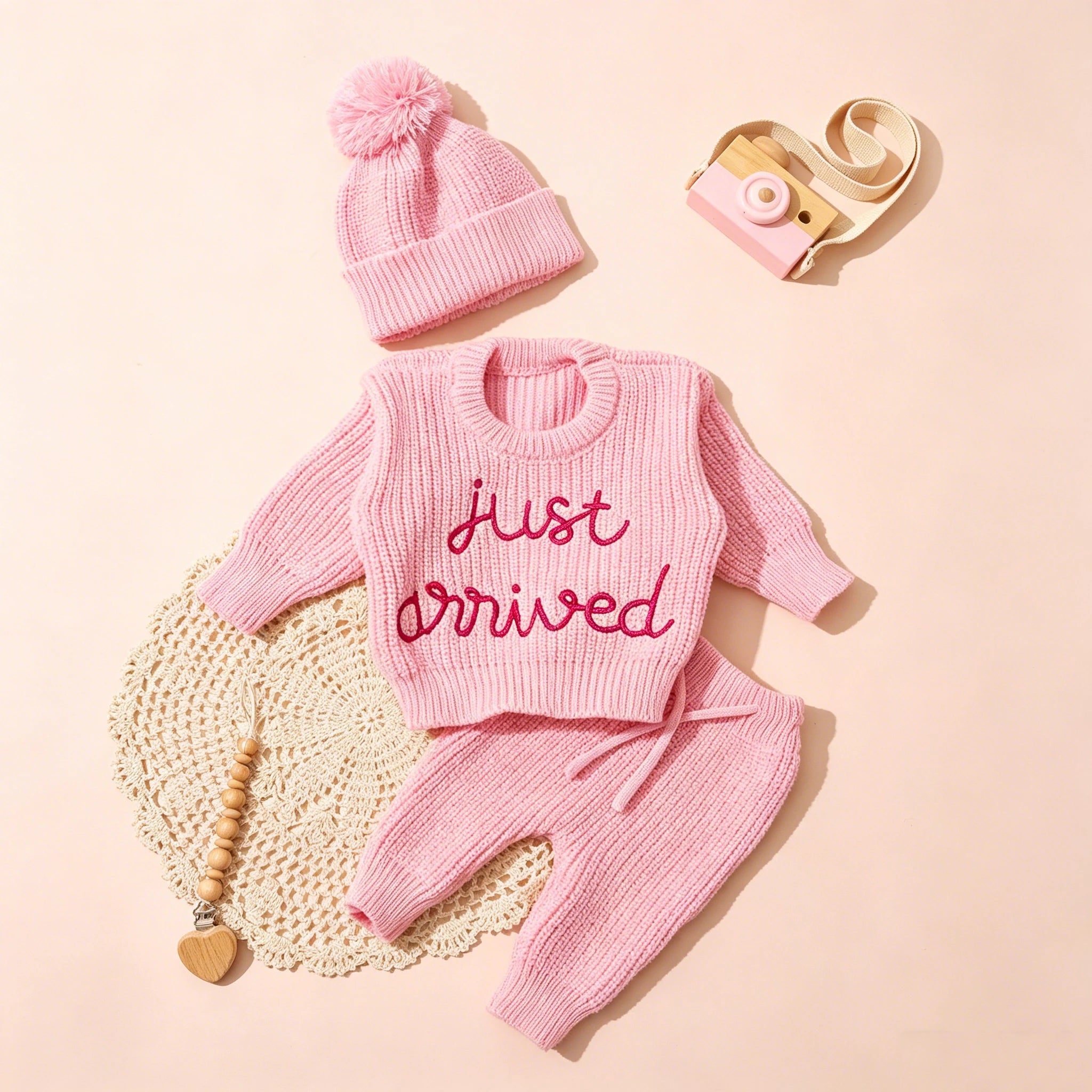 The “Just Arrived” Newborn Photo Set — 3-Piece Knit